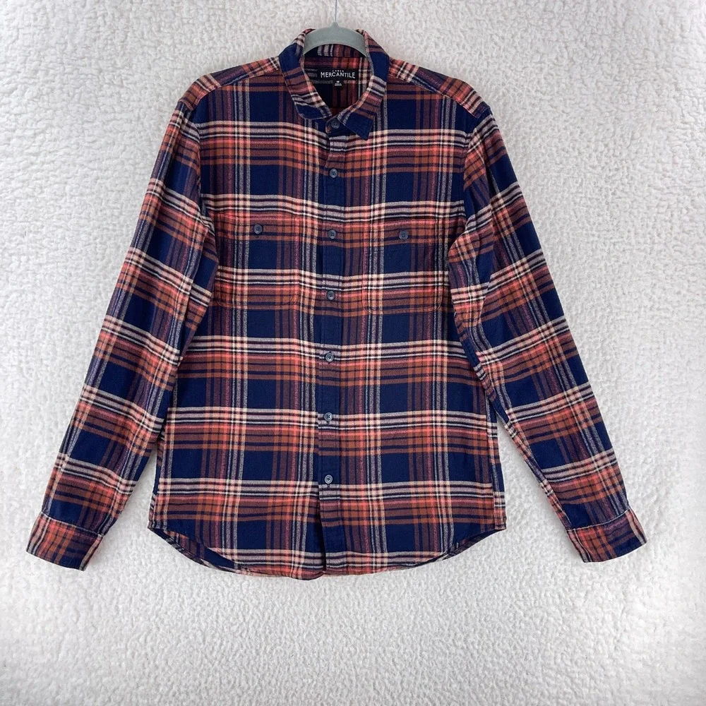 J. Crew Mercantile Blue Plaid Button-Down Casual Shirt Mens Long Sleeve‎ Size M